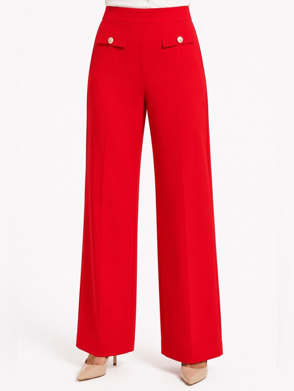 Ann Taylor Red Wide Leg High Rise Pants Gold Button Coastal Nautical Chic sz 12